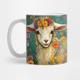Baby Goat With A Cute Smile In A Flower Garden Mug